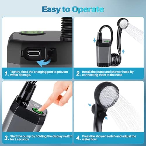 COOLIGO Portable Camping Shower with 6000mAh Rechargeable Battery, LED Display, 3 Spray Modes, IPX7 Waterproof Pump – Outdoor Shower Kit for RV, Car Camping, Hiking, Beach, Travel — view 6