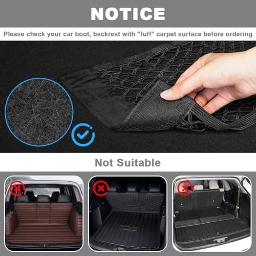 AOOWU Car Boot Storage Net 3 PCS, Black Magic Adhesive Mesh Cargo Net, Elastic storage Net for Van, Caravan, Trunk, Cargo, Camping, Car Organiser Essentials, Car Back Rear Trunk Seat Mesh Net, 40x25cm — view 4
