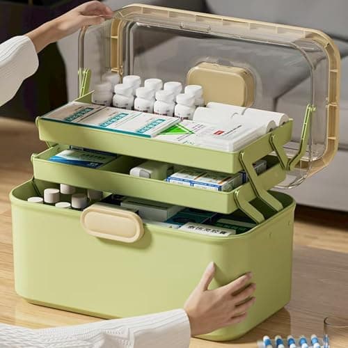 Sevitini Medicine Box, Medication Storage Box, 3 Layer Multi Grid Medicine Box, Large capacity, Medicine Container Box portable, for home,school,outdoor,office,travel (Matcha) — view 2