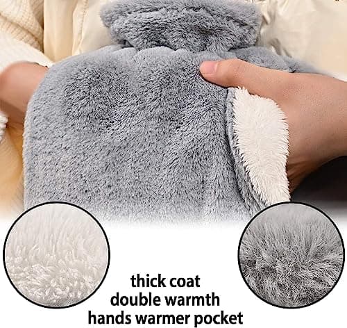 iEasey Hot Water Bottle with Fleece Cover UK 1.2L Winter Hand Warmer Muff Fluffy Rubber Hot Water Bag Massaging Hot Cold Therapy for Pain Relief, Neck and Shoulders, Menstrual Cramps, Feet Warmer — view 5