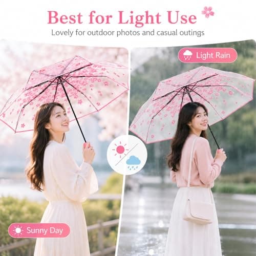 VIPOPICO Clear Umbrella for Women – Manual Open/Close Foldable Compact Travel Umbrella with Frosted Handle | Transparent See-Through Dome | Ideal for Weddings, Bridal Events & Daily Use(1, Pink) — view 6