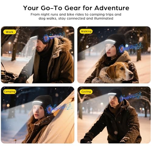 fesoklaf Bluetooth Beanie Hat Headphones with LED Light for Men Women Winter Warm Wireless Music Flashlight Beanie Outdoor Sports (UK, Alpha, One Size, Black) — view 6