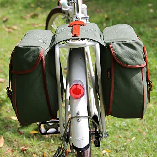 TOURBON Waterproof Canvas Bicycle Bike Rear Seat Carrier Bag Cycling Double Pannier Bag Pack (Green) — view 5