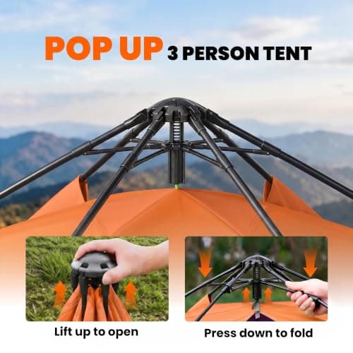 Outsunny Double Layer Instant Pop Up Tent with Rainfly 3 Man Orange — view 3