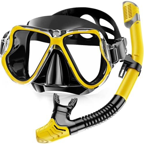 Karvipark Dry Snorkel Set, Anti-Fog Scuba Diving Mask, Panoramic Wide View Diving Goggle, Easy Breathing and Professional Snorkelling Gear for Adults