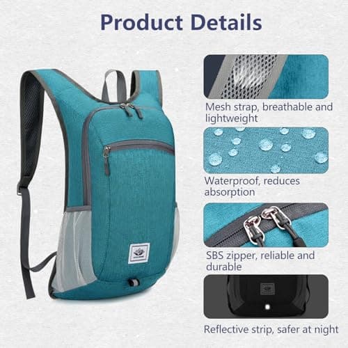 ROEOWENE 15L Foldable Ultralight Waterproof Hiking Backpack Small Women Men Mini Sports Backpack Outdoor Hiking Backpacks Daypack Daypack Hiking Backpack for Camping Hiking Travel, Green — view 4