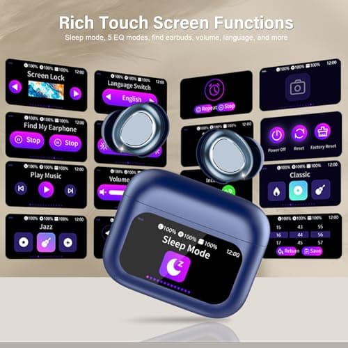 ZYHKON Wireless Earbuds with Smart Touch Screen, Bluetooth 5.4 Sleep Earbuds In Ear with ENC Noise Cancelling Mic, 48H Sleep Headphones with 5 EQ Modes, HiFi Stereo IP7 Waterproof Mini Ear Buds, Blue — view 3