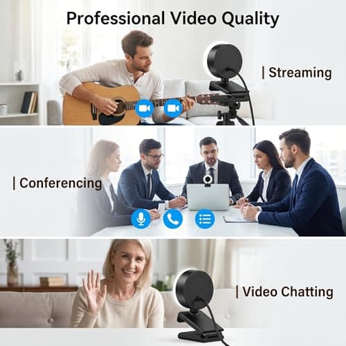 HUYEOOG 1080P HD Mini Webcam with 3-Color Fill Light, Wide Angle Lens, Noise Canceling Microphone and Tripod, USB C Adapter Included for Laptop Desktop Zoom Skype Streaming Gaming — view 4