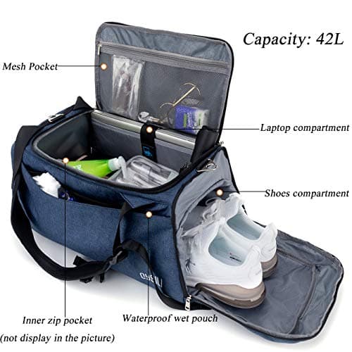 42L Waterproof Gym Bag with Shoes Compartment, Weekend Bag with Wet Pocket — view 2