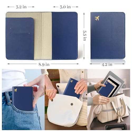 toTravelGear Passport Holder for Travel Essentials,RFID Blocking Passport Cover Case for Travel Accessories,Travel Wallet for Women Men, Navy Blue, 5.8 x 4.2 x 0.23 inches, Minimalist — view 4