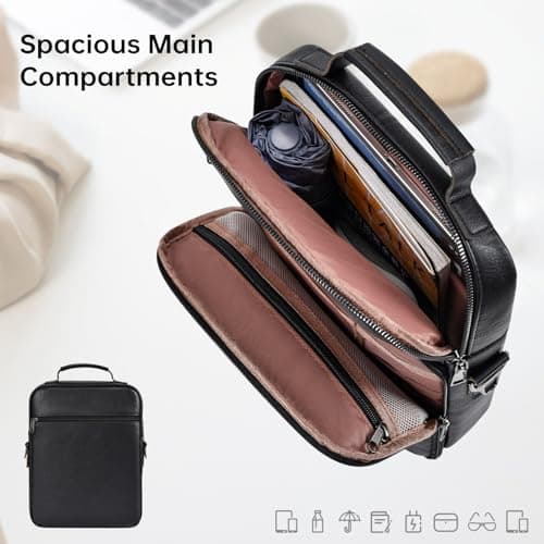 12.9-13 Inch iPad Leather Bag for 2026 2025 13 inch iPad Pro M4 & iPad Air M4 M3 with Magic Keyboard, iPad Pro 12.9, Travel Shoulder Carrying Sleeve Case Handle Bag, Black — view 4
