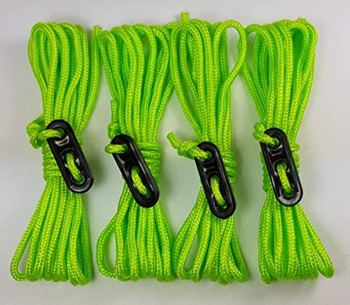 ESW LEISURE Guyline Ropes 4 Pack For Tents Awning Camping Strong Lightweight Paracord Guy Rope With Tensioner Guy Lines Fishing Umbrella Bivvy Caravan Gazebo Tarp (Flourescent Green, 2.4 Metre 4 Pack) — view 3