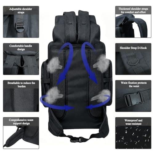 Ogetok 80L Hiking Backpack Camping Rucksack, 80 liters Large Capacity Outdoor Knapsack Travel Climbing Mountaineering Carry On Backpack Bag, Trekking Backpacking for Men Women, Black — view 3
