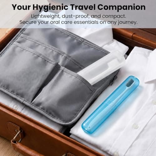 2pcs Travel Toothbrush Case, Toothbrush Cover for Travel with Drain Hole, Matte White Blue Toothbrush Case Storage Box for Travel Camping School Business — view 3