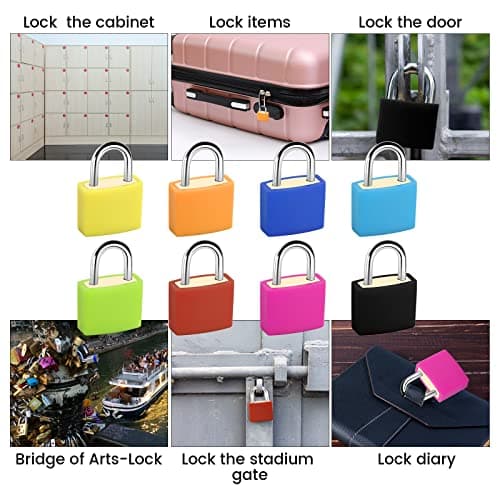 Zsanhua 8 Pieces Suitcase Locks with 2 Keys Colored Suitcase Padlock Multicolor Small Padlock Luggage Padlock Multicolor Coated Brass Lock for Baggage Backpack Laptop Bag Gym Locker — view 5