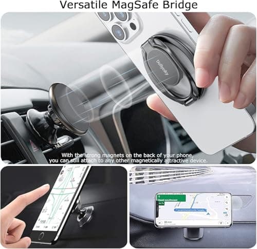 Magnetic Phone Ring Holder with Magsafe, Double Adjustable Gym Finger Ring Grip and Stand, Removable Phone Grip, for iPhone, iPad and Smartphones, Compatible with Magnetic Car Mount (Brown) — view 4