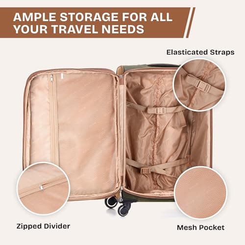Skylark 24" Lightweight Faux Suede 4 Wheeled Spinner Luggage Trolley Suitcase Travel Bag Telescopic Handle with 3-Digit Combination Lock for 15 to 20kg (78 Litre) — view 6