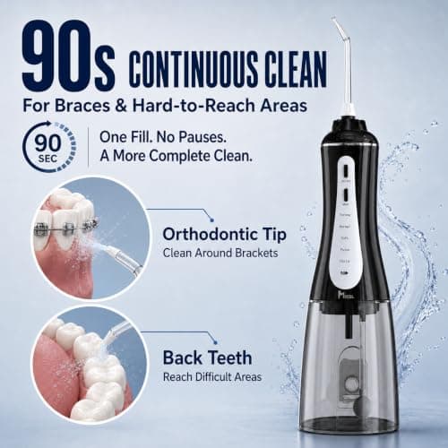 MOCEL Water Dental Flosser Oral Irrigator with 5 Modes, 350ml Cordless Water Teeth Cleaner Pick 6 Tips, IPX7 Waterproof Rechargeable Portable Powerful Battery for Travel & Home Braces & Bridges Care — view 2