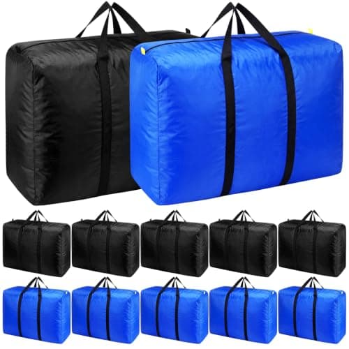 Abbylike 12 Pack 26gal/100l Extra Large Moving Bags Bulk Heavy Duty Space Saving Oversized Duffle Storage Tote Bags with Handle and Zippers for Travel Blanket Clothes Quilt(Black Blue)