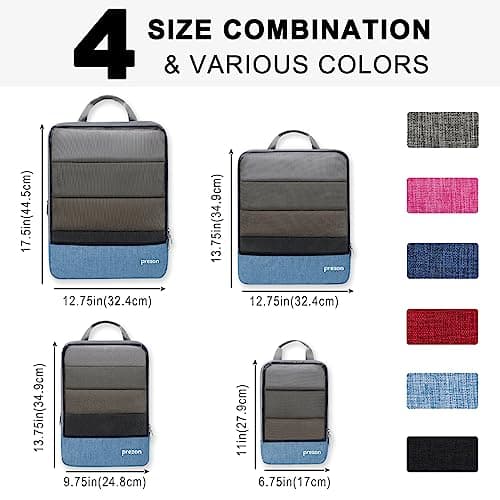 Prezon Compression Packing Cubes, Luggage Organiser Set, Extensible Suitcase Organiser, Packing Organisers for Suitcases, Packing Cubes for Travel or Home Storage — view 4