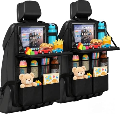 Purecas 2Pack Car Seat Organiser with Fold Down Tray&Tablet Holder (Black)