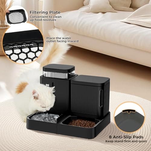 ZOMISIA Automatic Cat Feeder and Water Dispenser, 3 L x 2, Black — view 3
