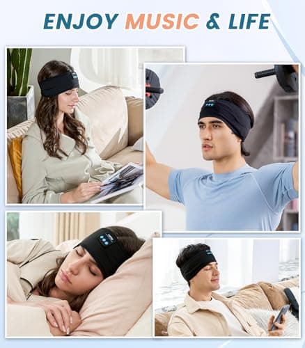 Voerou Sleep Headphones Bluetooth Wireless Headband Headphones Sports Sweatband with Ultra-Thin HD Stereo Speakers for Sleeping,Insomnia, Travel, Meditation,Black — view 6
