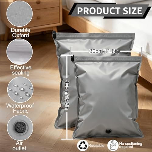 2Pcs Vacuum Storage Bags Travel, Travel Vacuum Compression Bags for Luggage Clothing, Space Saver Bags No Pumping Required, Tear-Resistant Waterproof (Grey, 40X30cm) — view 2