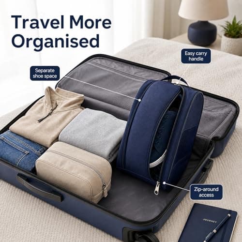 Navy Blue Durable Water-Resistant Shoe Bag for Travel and Gym - Spacious Boot Carrier with Breathable Mesh Panel, Sturdy Carry Handle & Full-Length Zipper for Sports Footwear Storage & Organisation — view 4