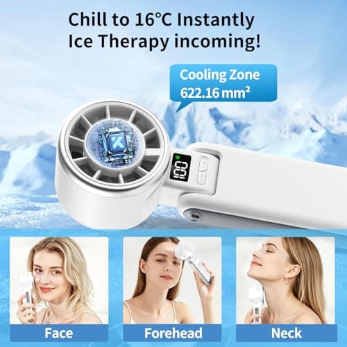 Curloni Portable Handheld Turbo Fan with Ice Cooling, 4000mAh Hand Fan Rechargeable, 5 Speeds Turbo Personal Fan with LED Display, Mini Fan for Travel, Makeup, Outdoor — view 2