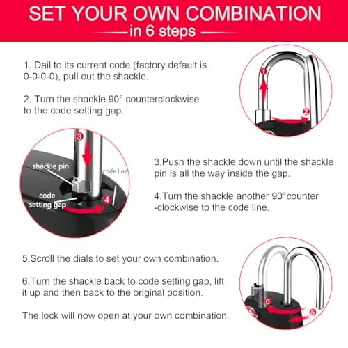 ZHEGE Suitcase Lock, Travel Padlock for Luggage, 4 Digit (Black) — view 6