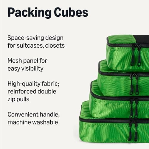 Amazon Essentials 4-Piece Packing Cubes Travel Accessories Set, Luggage Organiser with Double Zip, Mesh Top, Polyester, Medium, Green (Previously Amazon Basics) — view 2