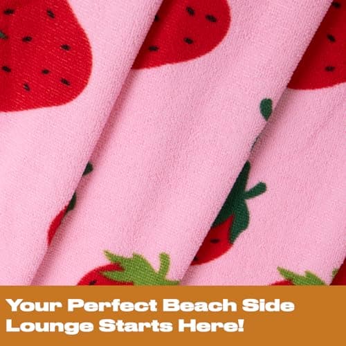 Dreamscene Kids Beach Towel Pink Strawberry, Super Soft Quick Dry Towel for Girls Boys Beach Towel Microfibre Beach Holiday Essentials Travel Towels for Summer, 71cm x 152cm — view 4