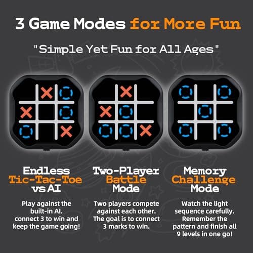 MASSRT 3-in-1 Electronic Tic Tac Toe Handheld Travel Game, Black — view 4