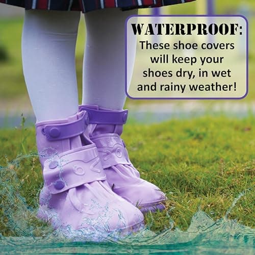 Rain Shoe Covers | Waterproof Shoe Covers for Kids Boys Girls | Reusable Galoshes Overshoes (Purple, x-Large) — view 3