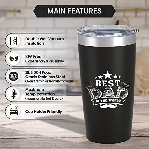 BestaFiesta Thoughtful Fathers Day Gift's Insulated Thermal Flask Travel Coffee Drinks Mug Best Dad Gift for Father's Day Birthday Christmas from Son Daughter — view 5