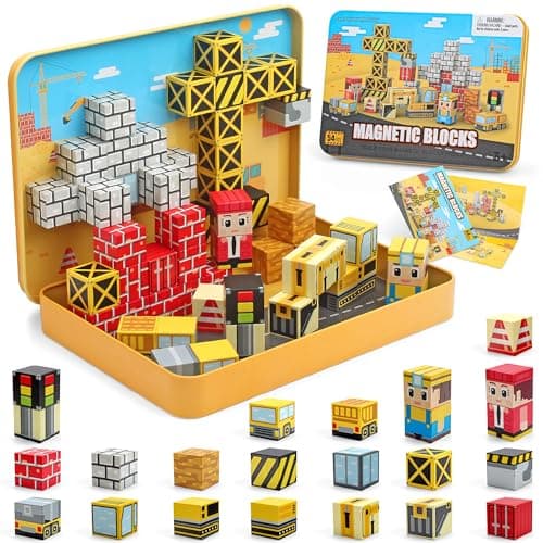 CREAFOMIFE 54 Pcs Mini Magnetic Blocks Travel Toys with Iron (Yellow)
