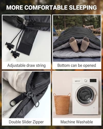 Maraiss 4 Season Camping Sleeping Bag, King Size Double Sleeping Bag with Pillow for Adults, Featuring Internal Pocket for Indoor & Outdoor Adventures Black — view 6