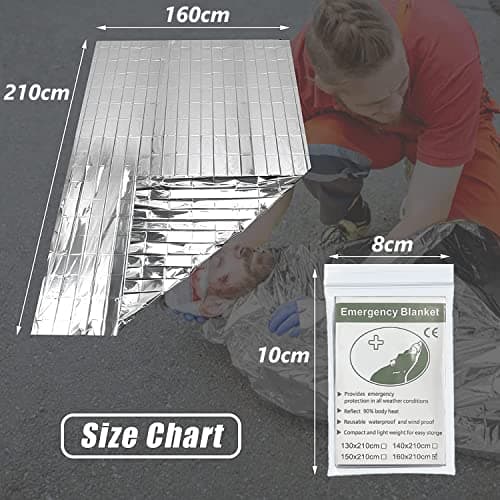 KAHEIGN 14Pcs Emergency Foil Blanket, 160CM x 210CM Emergency Mylar Thermal Blanket Silver Highly Reflective Foil Film Survival Blankets for Outdoor Camping Hiking Survival Marathons or First Aid — view 4