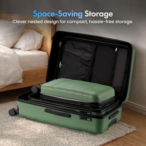 VonHaus Suitcase Set - Green Luggage Set for Travel - 3 Piece Lightweight ABS Hard Shell Suitcases - Telescopic Handle & Double Spinner Wheels - TSA Lock & Anti-Theft Zip - Large, Medium & Cabin Bag — view 5