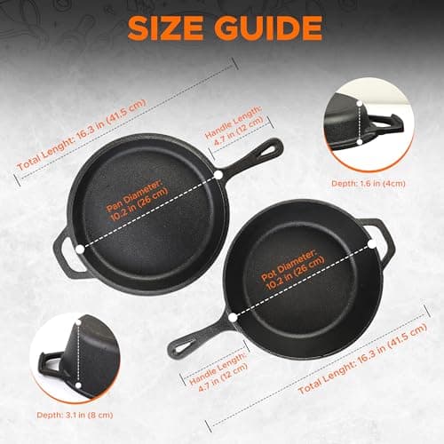 KICHLY Combo Cooker Cast Iron Dutch Oven with Lid 2 in1, Pre-seasoned Multi Cookware Skillet, 3.2QT Cast Iron Pan Dutch Oven Deep Pot with Frying Pan 10.25 Inch, Grill Induction Stovetop Camping — view 3