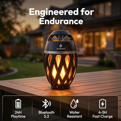 ANERIMST Outdoor Bluetooth Speakers, Waterproof Wireless Speakers with Torch Flame Light, Cool Gadgets for Men Women, LED Lantern for Gardening Camping Patio, 2 Pack (Black) — view 6