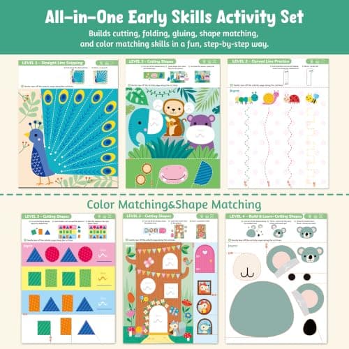 JoyCat Paper Cutting Kits for Kids Ages 3-5, Animal World Scissor Skills Activity Book with 2 Safety Scissors, 30 Activity Sheets, 4 Quick Win Crafts, Glue Stick, Preschool Animal Craft Set for Kids — view 3