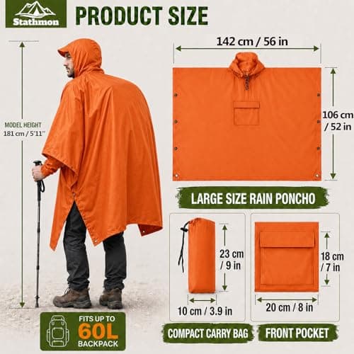 Stathmon 1 Pack Poncho Waterproof Adult - PU8000mm Reusable Rain Poncho — view 3