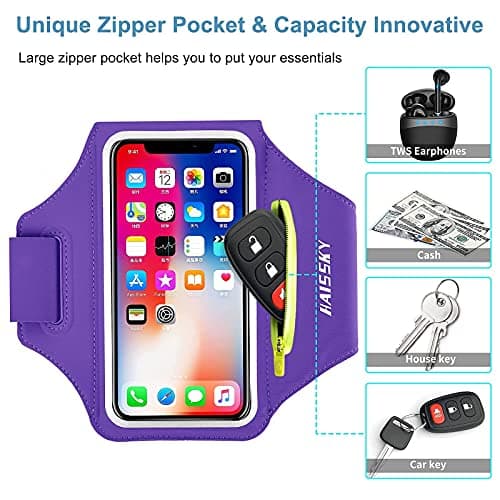HAISSKY Running Armband with Earbud Pocket,Sweatproof Phone Armband 6.9" — view 2