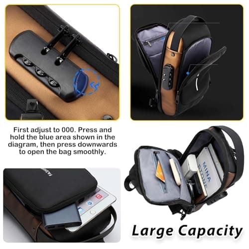 FZYCOM Sling Crossbody Bag, Anti Theft Cross Body Bag, Small Backpacks for Men Women, Men's Handbags & Shoulder Bags, Travel Hiking Daypack for Phones, Pads, power bank, keys, glasses, Credit Cards — view 6