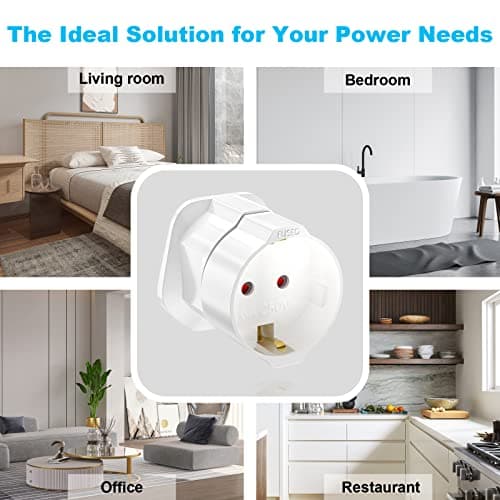 European to UK Plug Adaptor 2 Packs, EU to UK Plug Adapter with 13A Fuse, HITRENDS Plug Adapter 2 Pin to 3 Pin 3250W Max Travel Adaptor Euro to UK for France, Italy, Spain, Germany Euro to UK, White — view 6