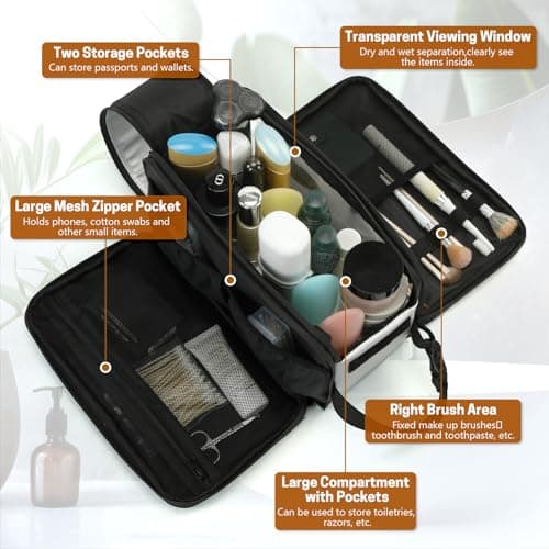 SWISSELITE Leather Toiletry Bag for Men, Water Resistant Dopp Kit for Toiletries Accessories with Wet/Dry Separation, Travel Essentials Shaving Bag Bathroom Organizer for Travel Gym Dorm (Silver, M) — view 4