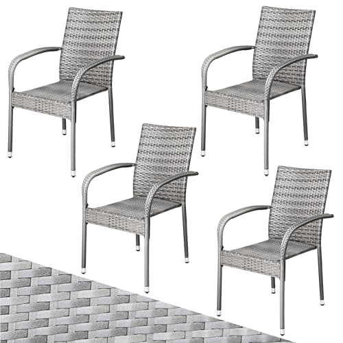 CASARIA® Garden Chairs Set of 4, Stackable Rattan Outdoor Dining Chairs