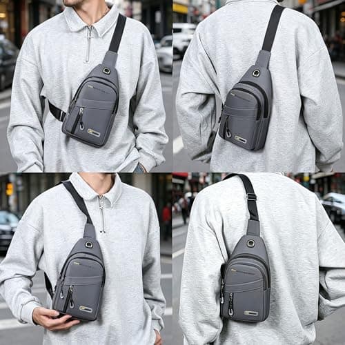 Cross Body Bag Women Men, Waterproof Shoulder Bag Sling Chest Bags with Headphone Port Small Side Bags Crossbody Man Bag for Travel Gym Hiking Running Outdoor Sports Festival Shoulder Backpack (Grey) — view 2